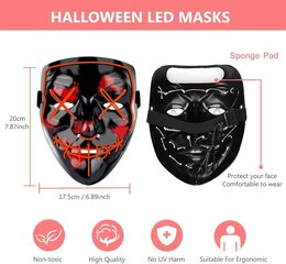 Halloween-naamarit, LED-puhdistusnaamio, LISGO Light Up -naamio, pelottavat naamarit, joissa on 3 valotilaa hinta ja tiedot | Tuuletinvalaisimet | hobbyhall.fi