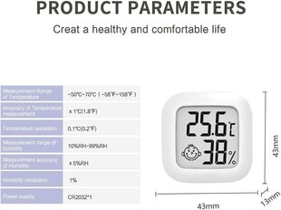 4,5 cm valkoinen lämpömittari, kosteusmittari, kannettava digitaalinen LCD-näyttö hinta ja tiedot | Muut huonekalutarvikkeet | hobbyhall.fi