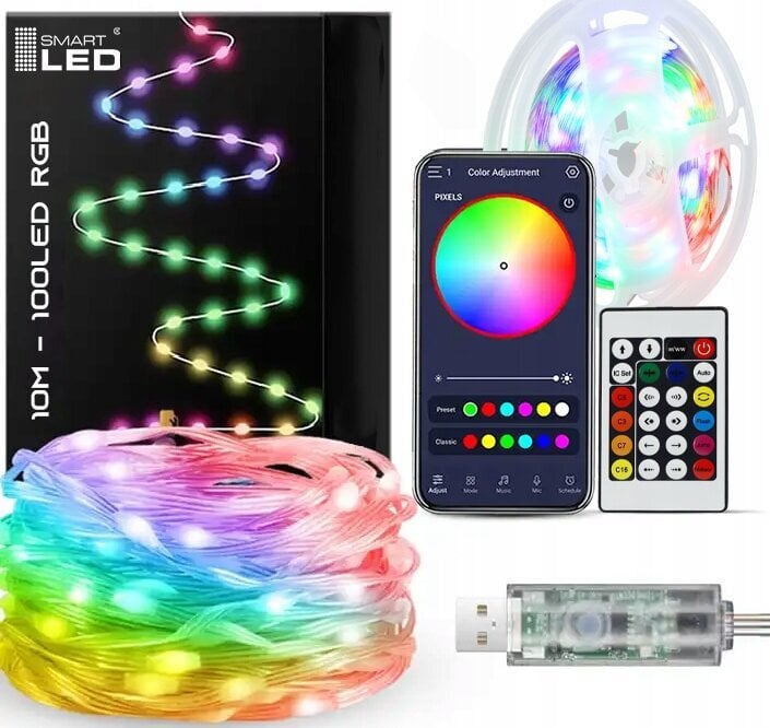 LED-valoketju 10m, 100 LEDiä, RGB hinta ja tiedot | LED-valonauhat | hobbyhall.fi