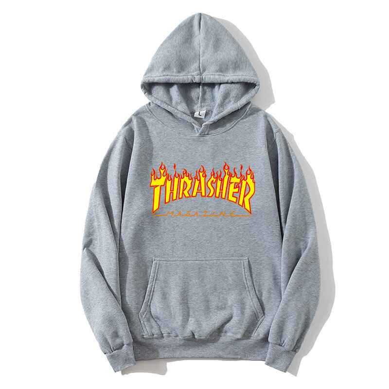 (harmaa-L）MAN's Hooded Thrasher Flame Print hinta ja tiedot | Miesten puserot ja hupparit | hobbyhall.fi