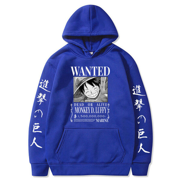 (Blue-L）Attack on Titan One Piece Luffy Men Homme Fleece-hupparit