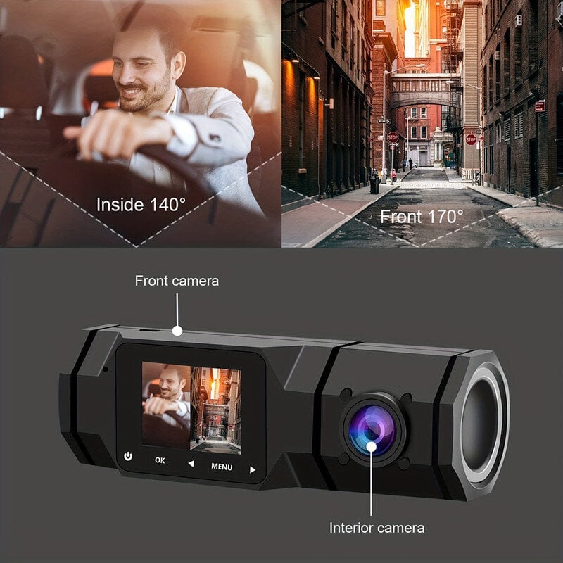 Dual Dash Cam, FHD 1080P edessä ja sisällä kaksi kojelautakameraa IR Night Vision Dashcam hinta ja tiedot | Lisätarvikkeet autoiluun | hobbyhall.fi