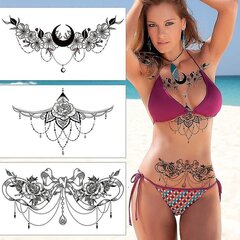 Arkkia Musta Underboob Tatuointi naisille, Flower Moon Bowknot Rose mallit väliaikaiset tatuointitarrat rinnassa vyötäröllä hinta ja tiedot | Naamiaisasut | hobbyhall.fi