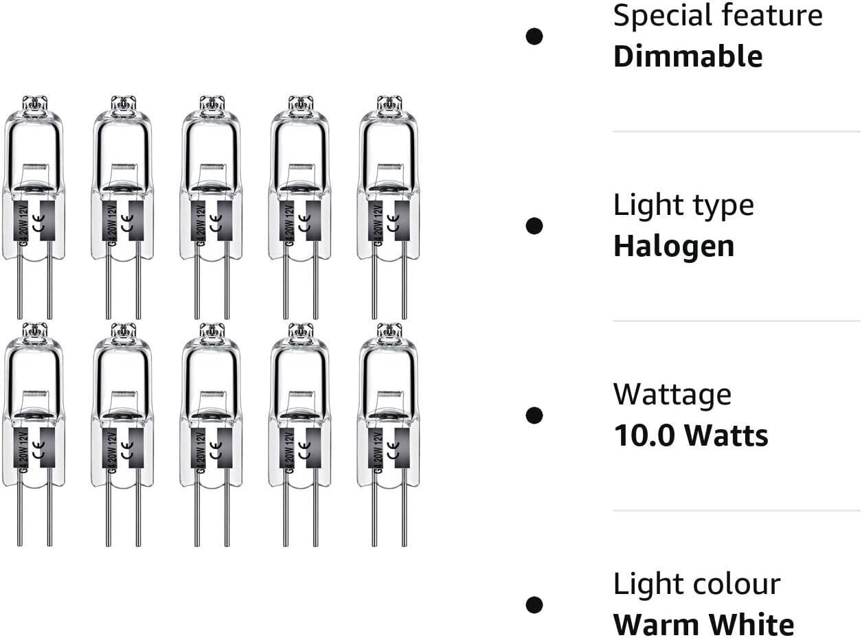 G4 halogeenilamput 10W 12V - Lämmin valkoinen 10 kpl hinta ja tiedot | Lamput | hobbyhall.fi