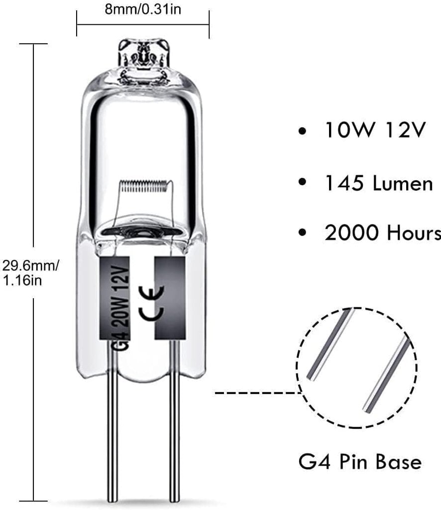 G4 halogeenilamput 10W 12V - Lämmin valkoinen - 10 Pakkaus 10W hinta ja tiedot | Tuuletinvalaisimet | hobbyhall.fi