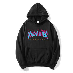 (musta2-L）MAN's Hooded Thrasher Flame Print hinta ja tiedot | Miesten puserot ja hupparit | hobbyhall.fi