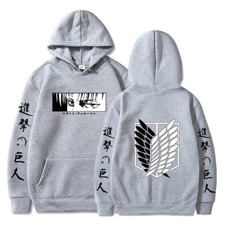 (VaaleanharmaaA-L）Anime Hoodie Attack on Titan Pullover Casual pitkähihainen Streetwear Harajuku Sweatshirt Miesten/ Unisex hinta ja tiedot | Miesten puserot ja hupparit | hobbyhall.fi