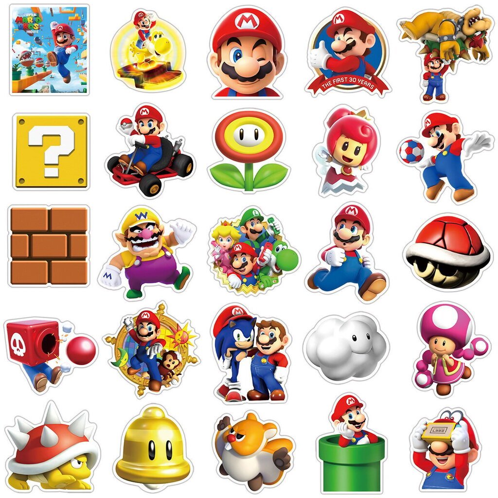 50 tarraa MARIO tarrat - Vedenpitävä kannettavan tietokoneen matkalaukku - Mario hinta ja tiedot | Koristeet ja tarrat | hobbyhall.fi