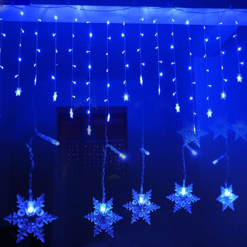 3,5 M lumihiutalevaloverho, 96 LED-nauhaa 8 valotilaa, ikkunoiden koristelu, joulu, häät, syntymäpäivä, koti, patio - sininen hinta ja tiedot | Tuuletinvalaisimet | hobbyhall.fi