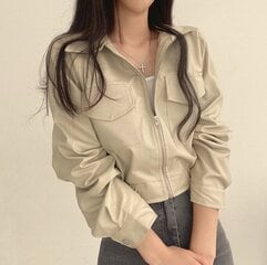 (One Size-Beige)PU-nahkainen lyhyt takki Naisten Moto Biker-takit Crop Top Elegantti rajattu päällysvaatteet Syksy Syksy Kevät Tuulitakki y2k vaatteet hinta ja tiedot | Naisten takit | hobbyhall.fi