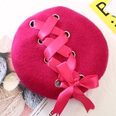 (fushia) Uusi Sweet Cute Baretit Naisten Talvihatut Pehmeä Macaron väri Nauha Villa Lolita Baretti klassinen Pehmeät Olkaimet Ristijousi hinta ja tiedot | Naisten päähineet | hobbyhall.fi