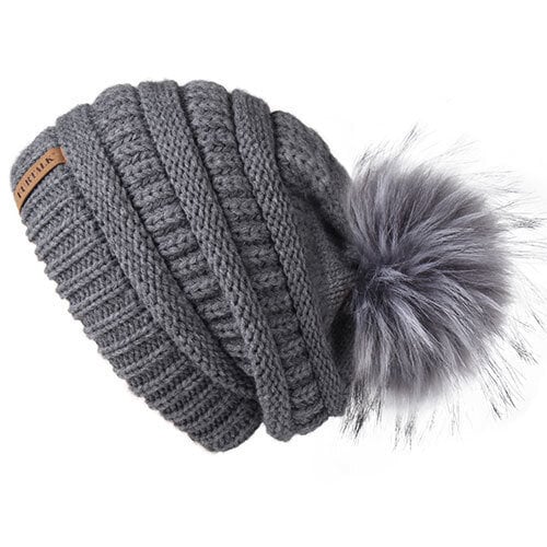 (täplittävä harmaa) Syksyinen talvipipo naisille Neulottu Pompom-hattu Slouchy Beanie Skullies naisille Musta punainen Keltainen konepelti