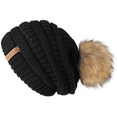 (Musta 2) Syksyn talvi pipo naisille Neulottu pompom-hattu Slouchy beanie-kallot naisille Musta punainen Keltainen konepelti hinta ja tiedot | Naisten päähineet | hobbyhall.fi