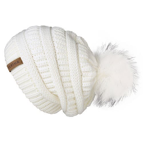 (Valkoinen) Naisten talvipipo Neulottu Pompom-hattu Slouchy Beanie Skullies Velvet Vuori Naisten Lämmin Pehmeä Hattu Korean punainen lippalakki