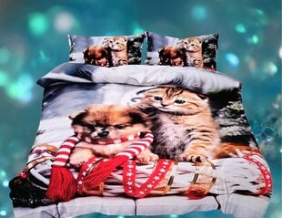 Vuodevaatteet kissanpennun ja pennun kanssa, 200x220 cm, 4 osaa hinta ja tiedot | Pussilakanat ja tyynyliinat | hobbyhall.fi