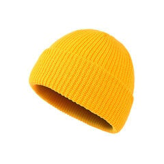 (Tummankeltainen) 2024 Miesten Muoti Neulotut Hatut Poika Pääkallohattu Miesten Pipo Talvi Retro Brimless Baggy Melon Cap Cuff Docker Fisherman Asusteet hinta ja tiedot | Naisten päähineet | hobbyhall.fi