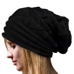 (Musta)Neulottu laukkupipo Ylisuuri talvihattu Ski Slouchy Cap Skullies Pipot Naiset Miehet Talvivilla Lämmin Lippalakki Pipot Unisex hinta ja tiedot | Naisten päähineet | hobbyhall.fi