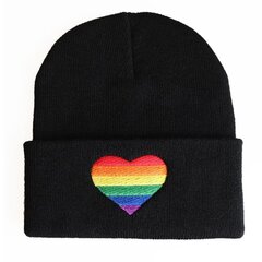 (Musta)Sateenkaarisydänkirjonta Neulottu hattu Talvi Syksy Pride Pipo hinta ja tiedot | Naisten päähineet | hobbyhall.fi