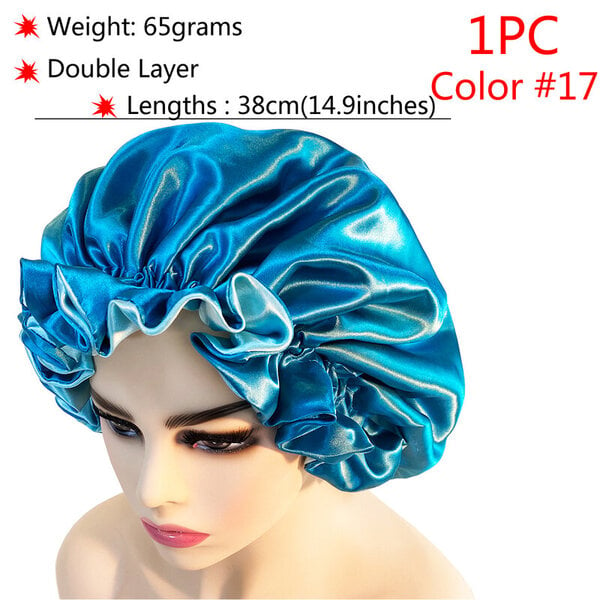 (1kpl väri17)Silk Hair Bonnet satiini cheveux nuit Yksi kaksikerroksinen silkkihiuslaki naisille Sleeping Adjust Pääsuojus Hattu Kauneustuotteet