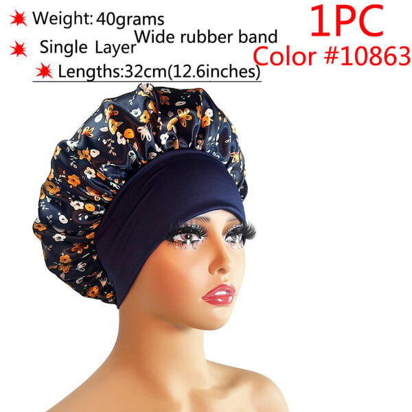 (1kpl väri10863)Silk Hair Bonnet satiini cheveux nuit Yksi kaksikerroksinen silkkihiuslaki naisille Sleeping Adjust Pääsuojus Hattu Kauneustuotteet