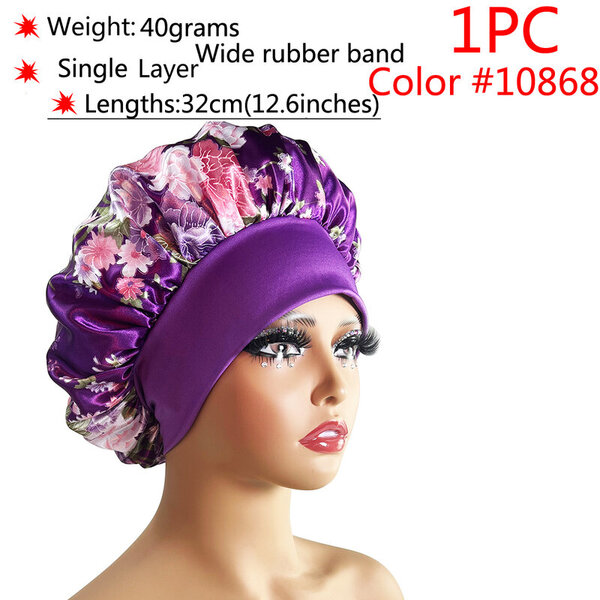 (1kpl väri10868)Silk Hair Bonnet satiini cheveux nuit Yksi kaksikerroksinen silkki hiuslakka naisille Sleeping Adjust Pääsuojus Hattu Kauneustuotteet