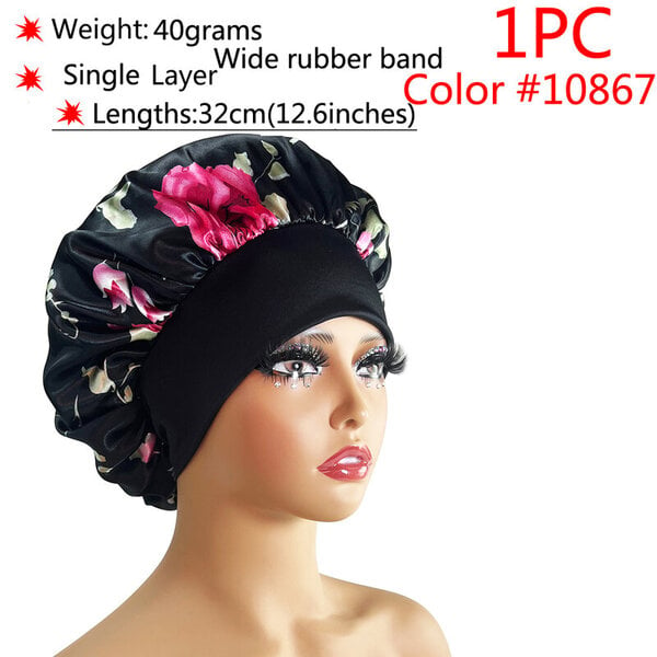 (1kpl väri10867)Silk Hair Bonnet satiini cheveux nuit Yksi kaksikerroksinen silkkihiuslaki naisille Sleeping Adjust Pääsuojus Hattu Kauneustuotteet