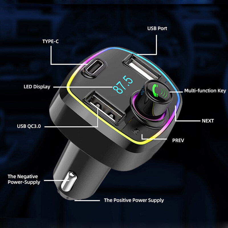 Bluetooth 5.0 FM-lähetin MP3-soitin Langaton äänivastaanotin PD 18W QC3.0 USB-pikalataus handsfree-autosarja FM-modulaattori hinta ja tiedot | USB-sovittimet äänentoistoon | hobbyhall.fi