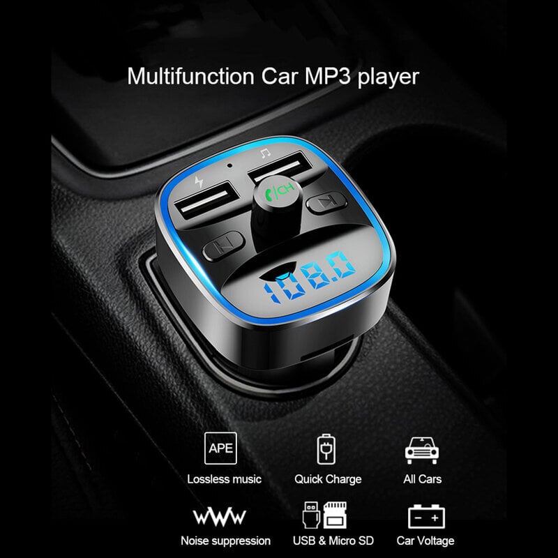 T25 FM-lähetin auton Bluetooth-yhteensopiva 5.0 Smart Voice Navigation MP3-soitin Dual USB Pikalataus Handsfree Wireless 2022 hinta ja tiedot | USB-sovittimet äänentoistoon | hobbyhall.fi