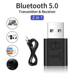 USB Bluetooth 5.0 -lähetinvastaanotin Mini 3,5 mm:n liitin AUX-äänilangaton sovitin LED-ilmaisin 2In 1 -autosarja USB-sovitin hinta ja tiedot | USB-sovittimet äänentoistoon | hobbyhall.fi