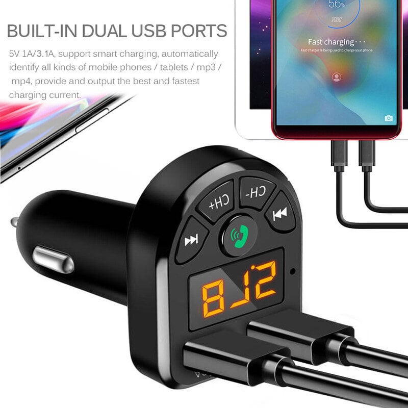 Auton Bluetooth 5.0 MP3-soitin Langaton handsfree-äänivastaanotin Dual USB 3.1A Pikalaturi FM-lähetin USB Flash-muisti hinta ja tiedot | USB-sovittimet äänentoistoon | hobbyhall.fi