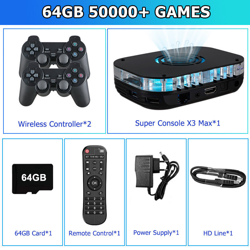 Super Console X3 Max Retro Gaming Player Dual System Emulator 97000+ Pelit SS/PSP/PS1/DC WiFi HD Android TV Media Boxille hinta ja tiedot | Pelikonsolit | hobbyhall.fi