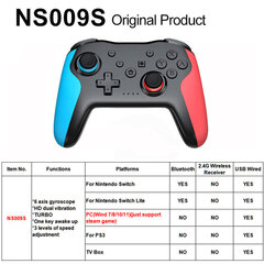 Nintendo Switch Controller Langaton Bluetooth Gamepad Videopeli USB Joystick Control PS3 Nintendo Switch Lite PC Win10 hinta ja tiedot | Pelikonsolit | hobbyhall.fi