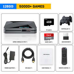 Super Console X2 Pro Game Box Retro-videopelikonsoli TV Box 60000 -videopelit ARCADE-/MAME-/DC-/SS-peliohjaimilla hinta ja tiedot | Pelikonsolit | hobbyhall.fi