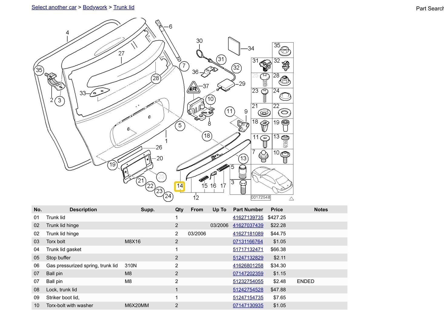 MINI R50 R52 R53 TAKALUUKUN TIIVISTE 51247114521 UUSI ALKUPERÄINEN ALKUPERÄINEN hinta ja tiedot | Lisätarvikkeet autoiluun | hobbyhall.fi