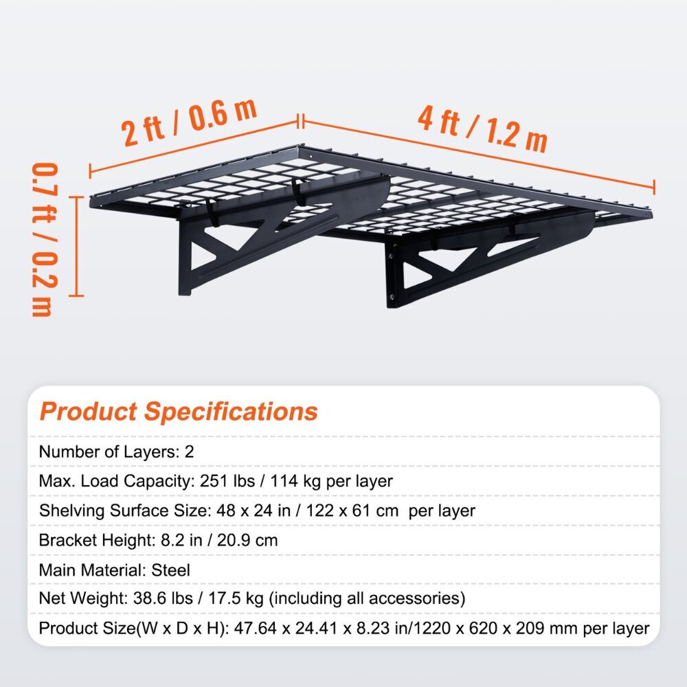 Raskaat hyllyt Vevor, 122x61 cm, 114 kg hinta ja tiedot | Varastohyllyt | hobbyhall.fi