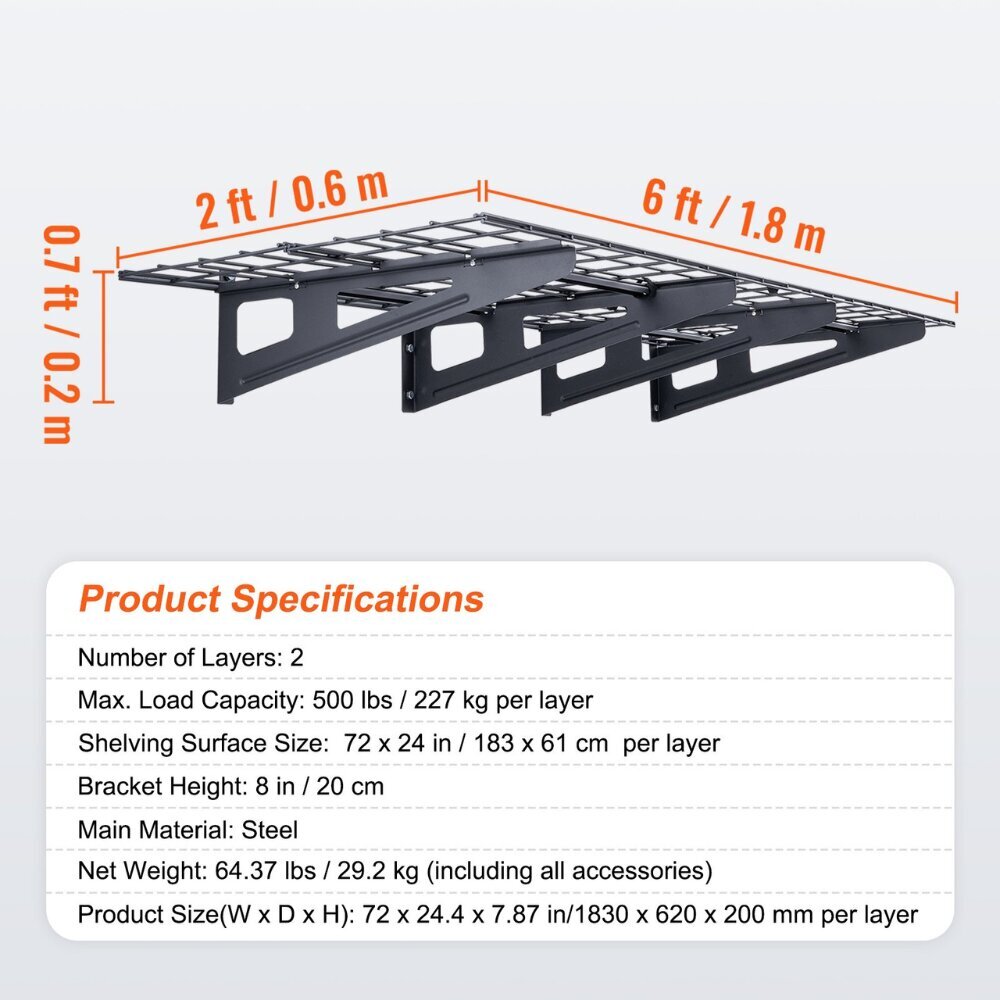 Raskaat hyllyt Vevor, 183x61 cm, 227 kg hinta ja tiedot | Varastohyllyt | hobbyhall.fi