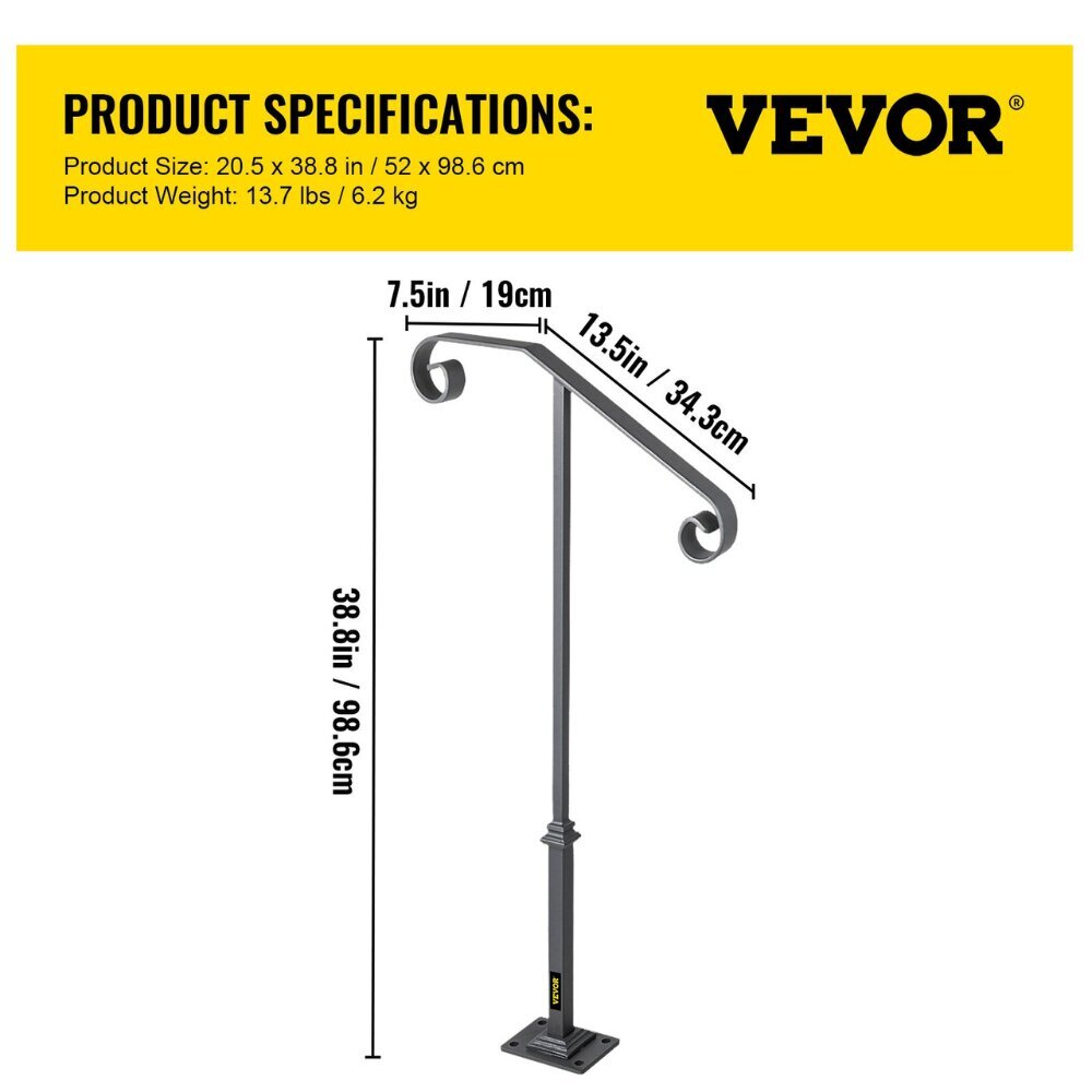 Yhden askelman käsijohde Vevor, 52x98.6 cm hinta ja tiedot | Portaat | hobbyhall.fi