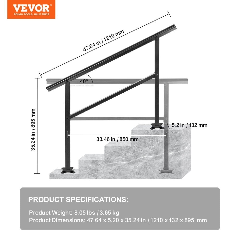 3-4 askelman käsijohde Vevor, 122 x 90 cm hinta ja tiedot | Portaat | hobbyhall.fi