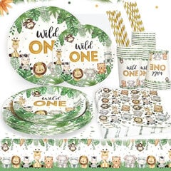 Wild One Birthday Decorations Baby Shower Kertakäyttöiset astiastolautaset 10 annosta varten Safari Jungle Ristiäisjuhlatarvikkeita hinta ja tiedot | Hauskat juhlapelit ja -tuotteet | hobbyhall.fi