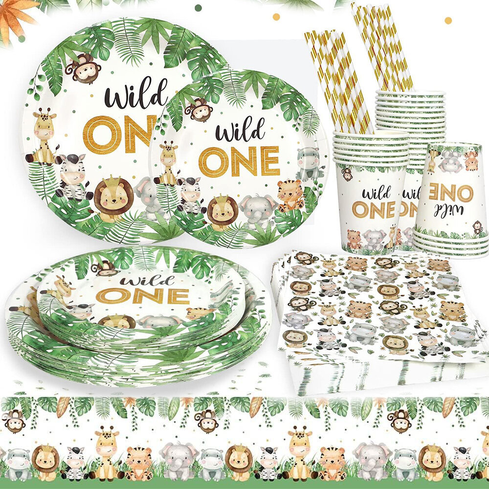 Wild One Birthday Decorations Baby Shower Kertakäyttöiset astiastolautaset 10 annosta varten Safari Jungle Ristiäisjuhlatarvikkeita hinta ja tiedot | Hauskat juhlapelit ja -tuotteet | hobbyhall.fi