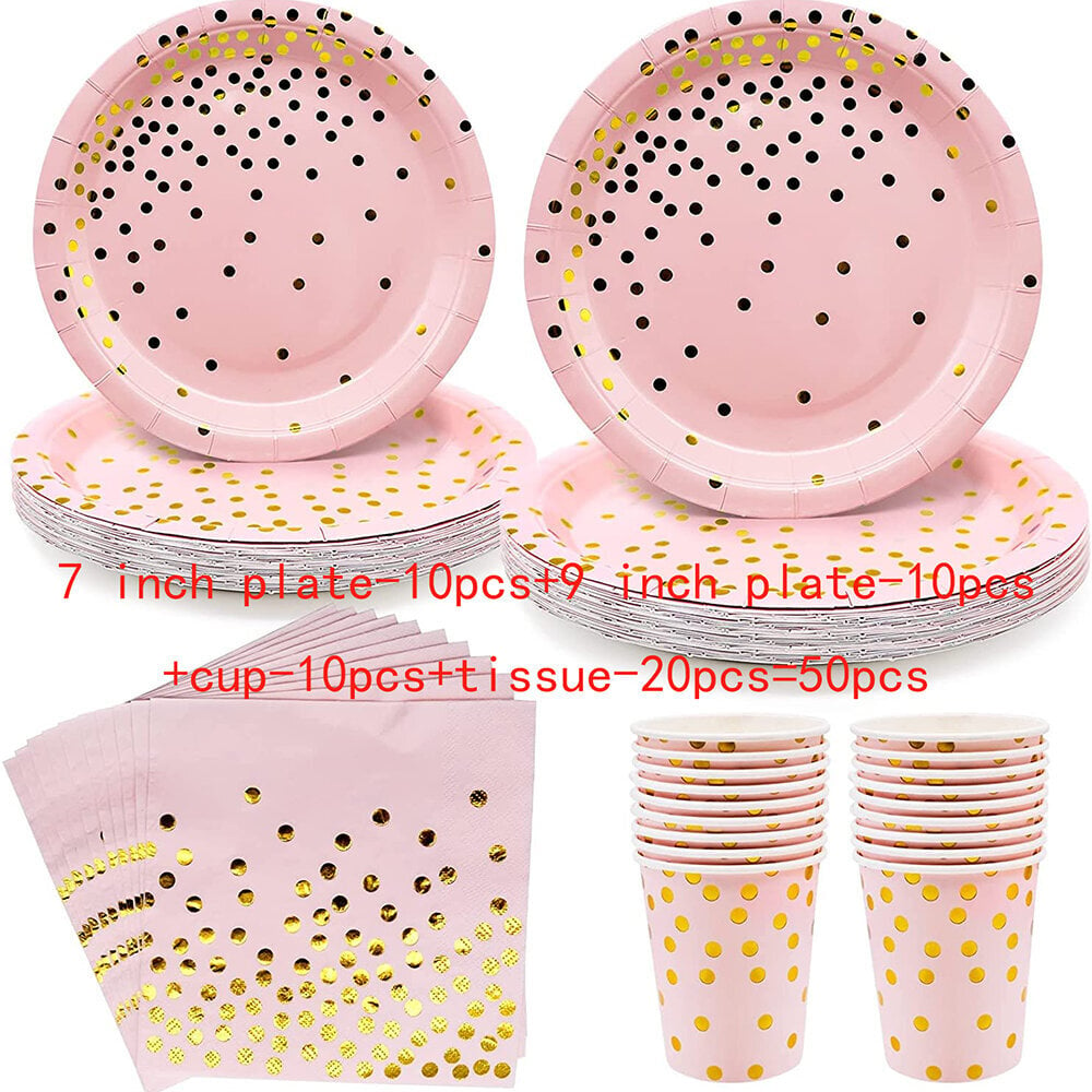 50 kpl Pink Bronzing Party Kit Supplies Muki Tissue Plate Combo syntymäpäivän hääjuhliin morsiusshow hinta ja tiedot | Hauskat juhlapelit ja -tuotteet | hobbyhall.fi