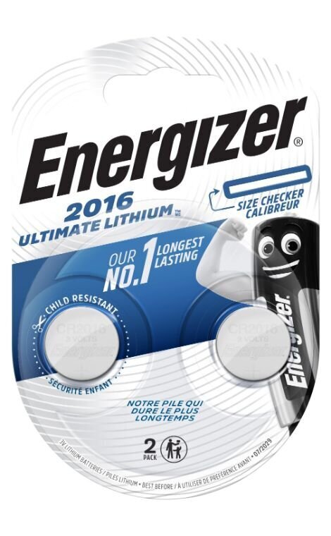 Paristot ENERGIZER CR2016 3V B2 Ultimate Lithium 2kpl. hinta ja tiedot | Paristot | hobbyhall.fi