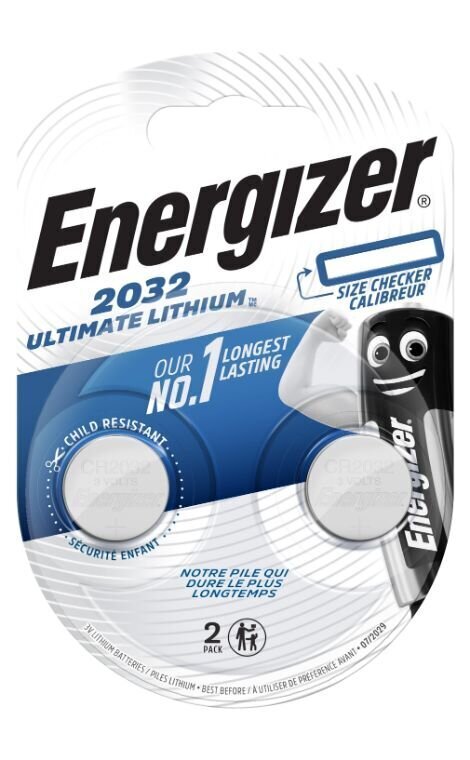 Paristot ENERGIZER CR2032 3V B2 Ultimate Lithium 2kpl.. hinta ja tiedot | Paristot | hobbyhall.fi