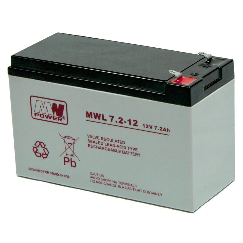 MWPower akku MWL 12V 7,2Ah F1 (187) AGM, 10-12 vuotta hinta ja tiedot | Paristot | hobbyhall.fi