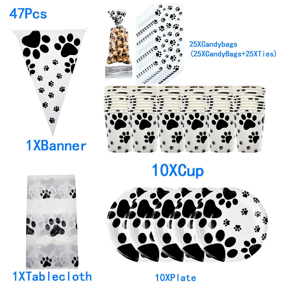 Koiran tassunprintit Syntymäpäiväjuhlatarvikkeet Koiran kertakäyttöastiat Tassunprintit Lautaset Kupit Lautasliinat vauvasuihkukoristeisiin hinta ja tiedot | Hauskat juhlapelit ja -tuotteet | hobbyhall.fi