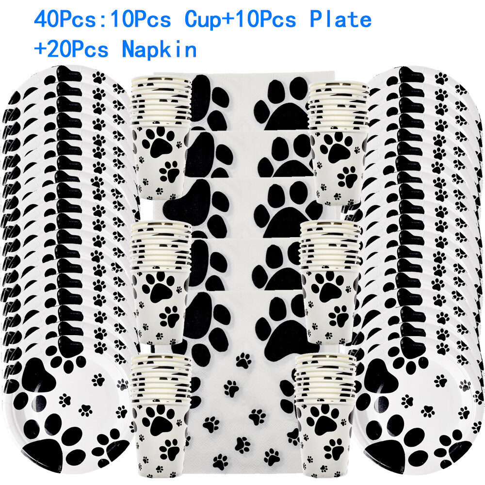 Koiran tassunprintit Syntymäpäiväjuhlatarvikkeet Koiran kertakäyttöastiat Tassunprintit Lautaset Kupit Lautasliinat vauvasuihkukoristeisiin hinta ja tiedot | Hauskat juhlapelit ja -tuotteet | hobbyhall.fi