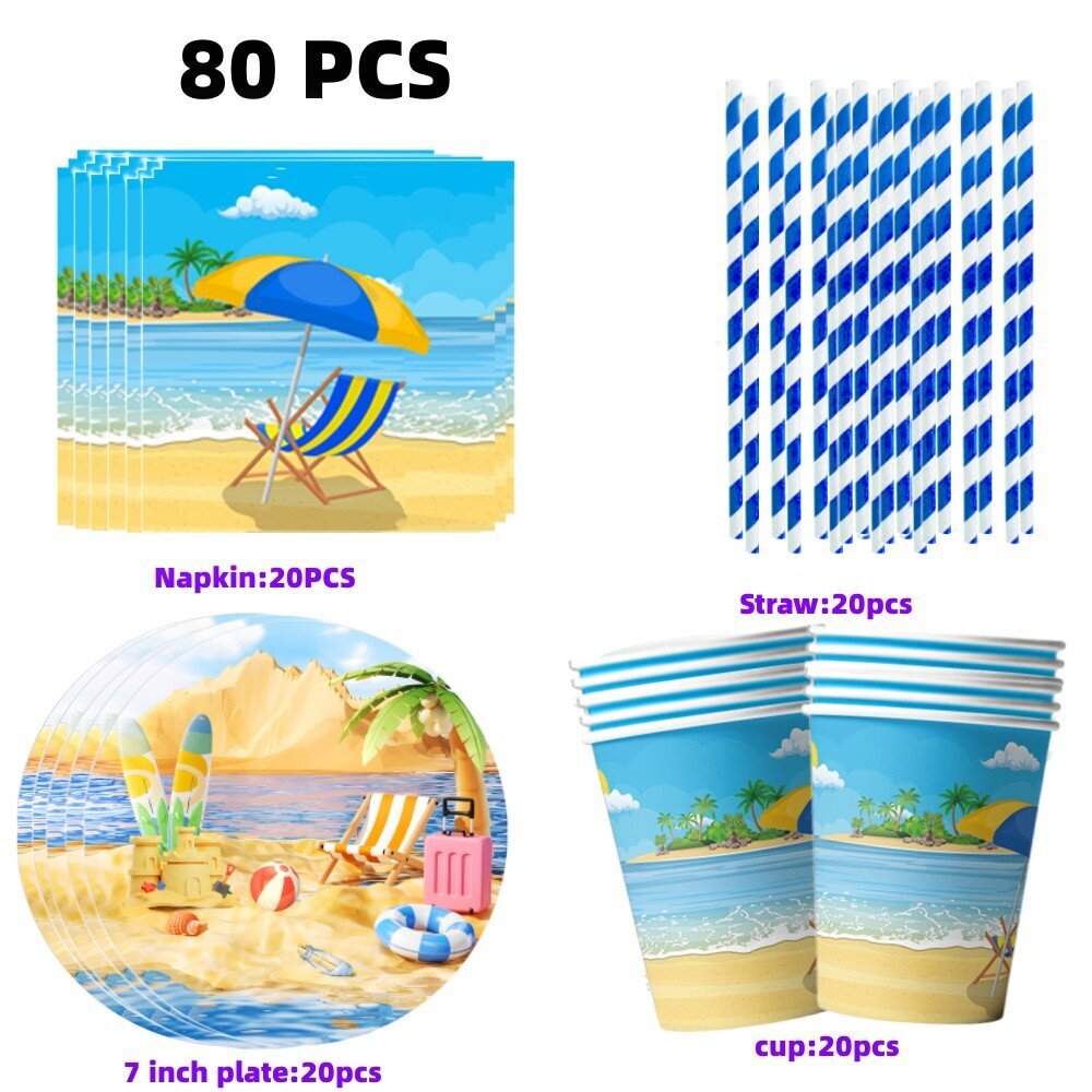 Hawaii Beach Syntymäpäiväkoristeet Kertakäyttöiset pöytäastiat Juhlapaketti Pöytäliina Vauva Jaa Kids Favor Childrens Party Supplies hinta ja tiedot | Hauskat juhlapelit ja -tuotteet | hobbyhall.fi