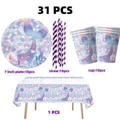 Merenneito Fishtai Syntymäpäiväkoristeet Kertakäyttöiset pöytäastiat Juhlapaketti Pöytäliina Vauva Jaa Kids Favor Girls Party Supplies hinta ja tiedot | Hauskat juhlapelit ja -tuotteet | hobbyhall.fi