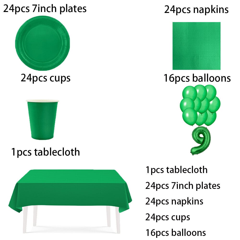 Tasaisenvihreä Setit Syntymäpäiväjuhlakoristeet Lapset Suihku Pojat Tytöt Astiastotarvikkeet Pöytäliina Ilmapallo Kakku Topper Olki hinta ja tiedot | Hauskat juhlapelit ja -tuotteet | hobbyhall.fi