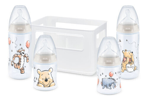 Setti NUK First Choice Plus Disney Winnie Pooh, 0-6 kk: pullo, 150 ml, 2 kpl + pullo, 300 ml, 2 kpl + tutti, 1 kpl hinta ja tiedot | Tuttipullot ja tarvikkeet | hobbyhall.fi